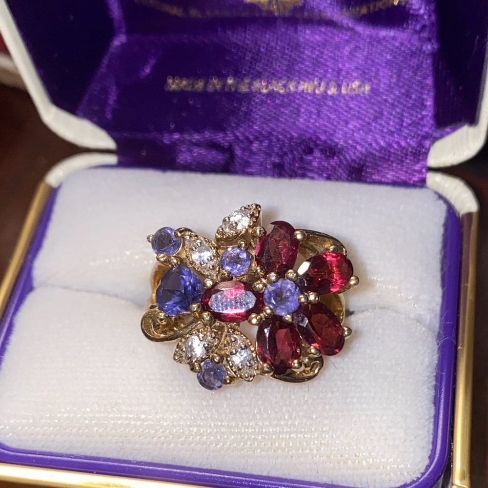 Gold-Plated Sterling Silver Gem Cluster Ring | Floral Sparkle Design | Size 5.5🎄